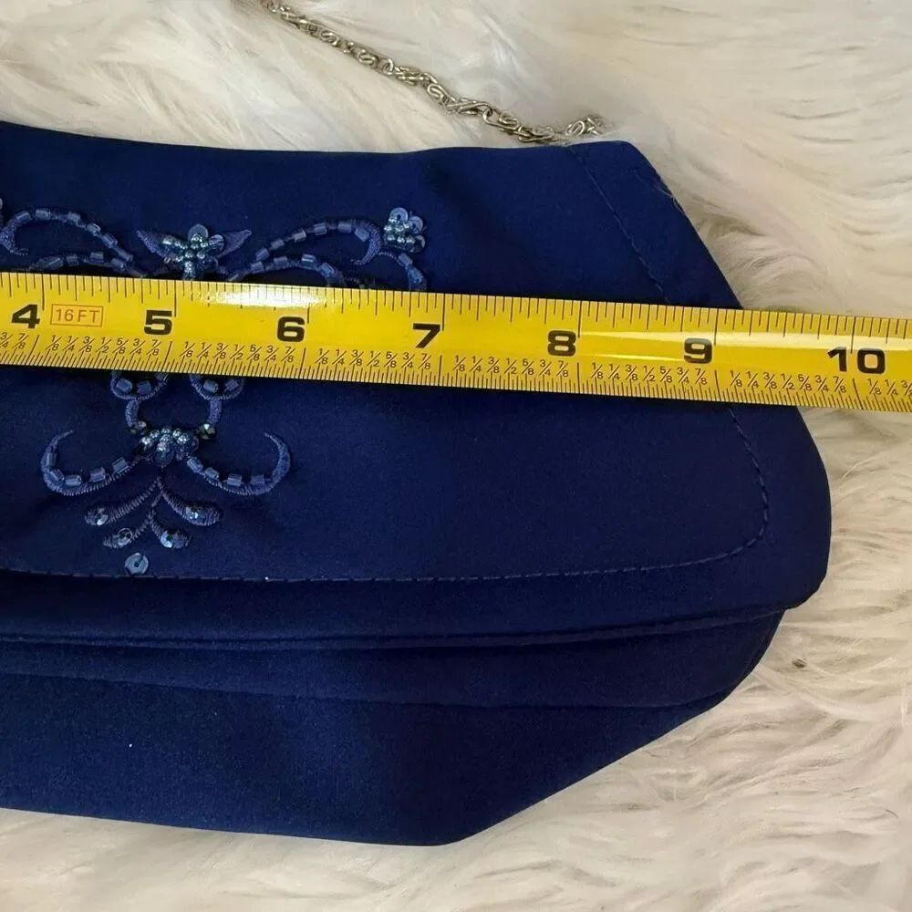 Vintage Blue Floral Beaded Square Handbag Shoulder Bag Purse Chain Y2K - Picture 7 of 8